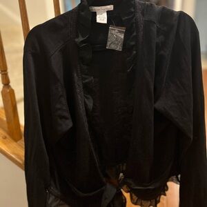 Black Ruffle Tie-Front Women's Blouse